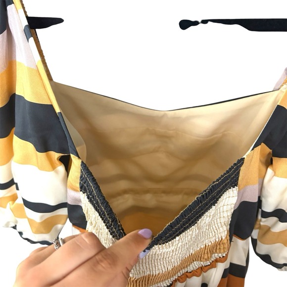 Cala de la Cruz Sonne Uti Puff-Sleeve Midi-Dress Size XS Lined Striped Pattern‎ - Picture 13 of 15